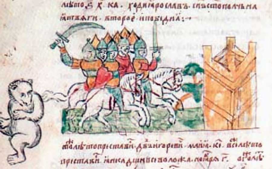 Поход Ярослава Святополчича на ятвягов 1113 года, миниатюра из Радзивиловской летописи