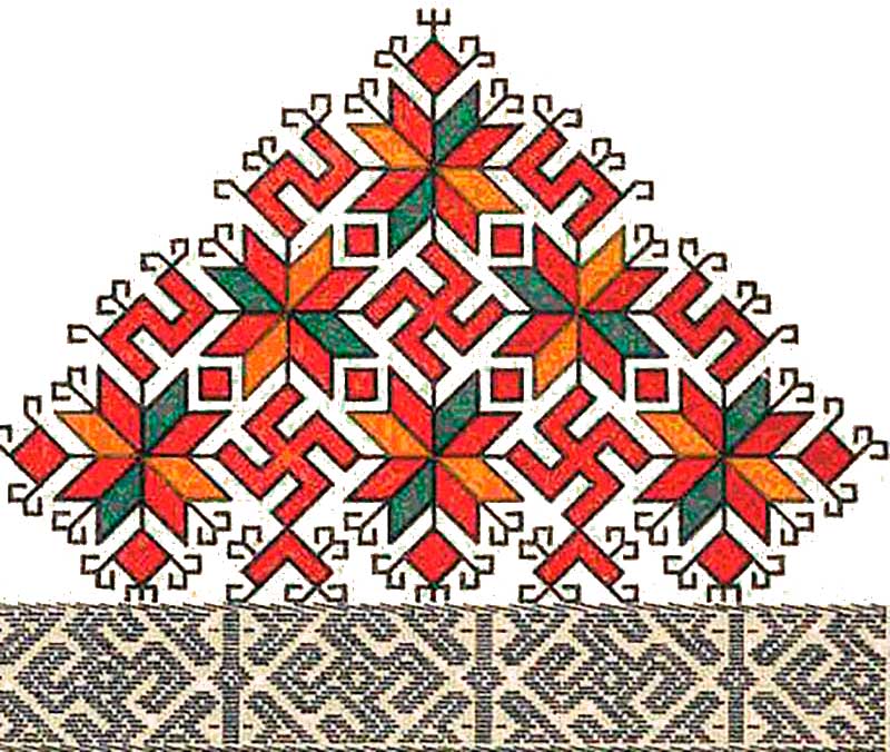 Вышивка на подоле мокшанской рубахи